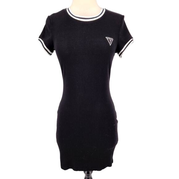 GUESS Black Ribbed Logo Mini Dress – Size M - Picture 1 of 6
